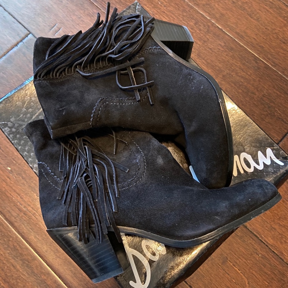 Sam Edelman black fringe ankle boots